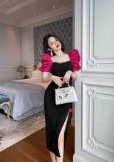 Two-Toned Sweetheart Neck Ruffled Sleeves Dress